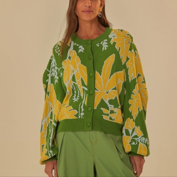 NWT Farm Rio Foliage Sketch Knit Cardigan Size XL, Ret. $195, colorful - Picture 1 of 16